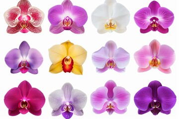 collage of diverse orchid flowers isolated on white background digital illustration