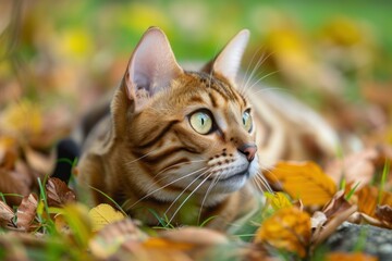 Bengal cat forest pet. Kitty closeup. Generate Ai