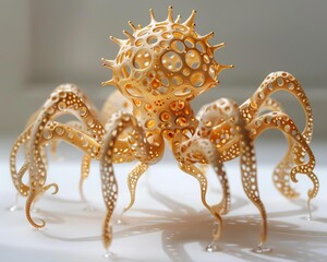 Self replicating nanobots create intricate gold sculptures that evolve over time