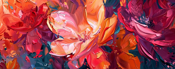 Abstract bright floral design, colorful oil paint texture, brush stroke, generated ai 