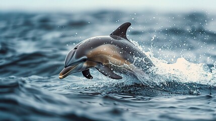 playful dolphin leaping out of the water, copy space