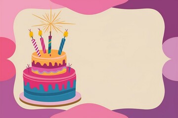 Birthday greeting card template. Birthday cake with empty space for text