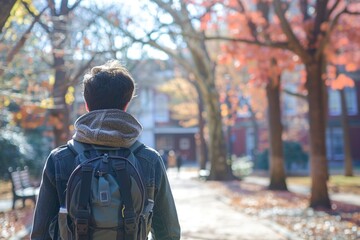 Fototapeta premium Person Walking Down Path With Backpack