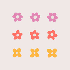 Geometric stylized flowers. Modern linear design sign. 60s and 70s Retro style.