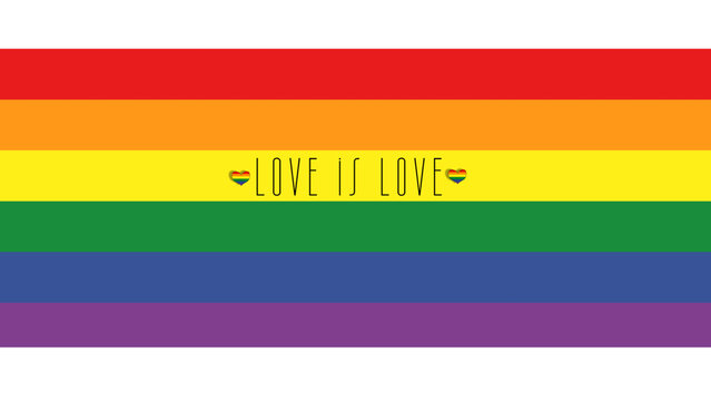 Tęczowa flaga, pas, baner Love is Love. Miesiąc dumy. LGBTQ. R&oacute;wnouprawnienie. Plik wektorowy.