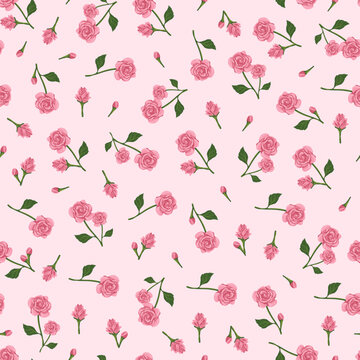 Pink coquette roses - seamless vector pattern