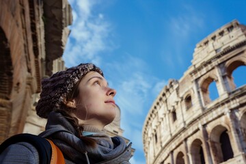 Woman Walking in Front of the Colosseum in Rome