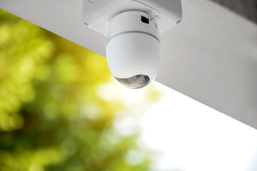 ip cctv camera installed on high ceiling of the house to do the security by monitoring through mobile phone and computer to save human life and property, soft and selecitve focus.