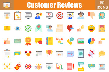 Customer Reviews 50 web icons in flat style