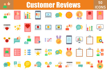 Customer Reviews 50 web icons in flat style