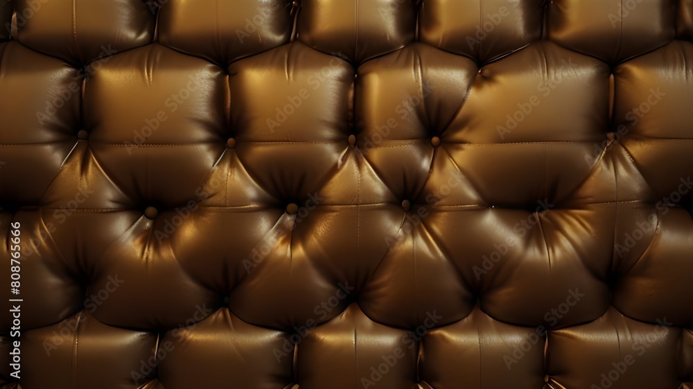 Aufkleber golden leather texture on sofa or brown fabric and blank wood wall or top view empty table with grid