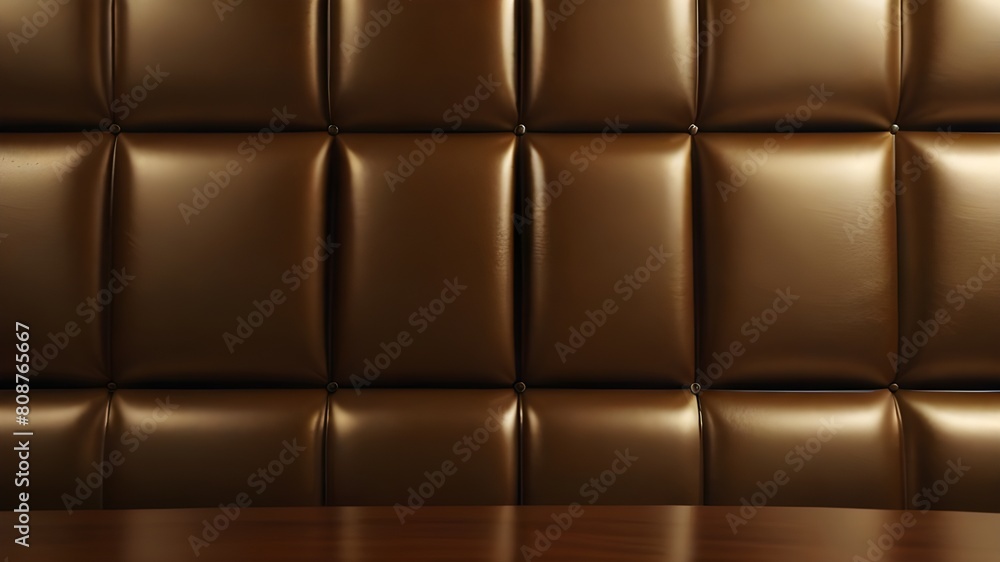 Aufkleber golden leather texture on sofa or brown fabric and blank wood wall or top view empty table with grid
