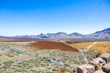 Volcano landscape with moon surface in National Park El Teide on Tenerife in Spain.
