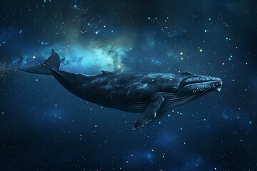 Big whale floating in stars. Poster animal. Generate Ai