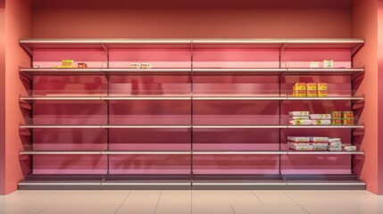 An empty grocery store shelf with pink background. AIG51A. - obrazy, fototapety, plakaty