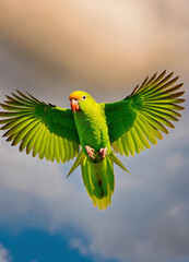 Green colour birds fly sky