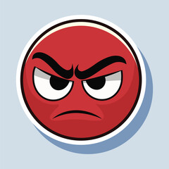 A cartoon of an angry red emoticon with furrowed eyebrows, against a plain blue background, embodying the concept of anger or frustration. Vector illustration