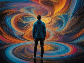 default inglitchy mysterious alternate realityswirling neon lights.