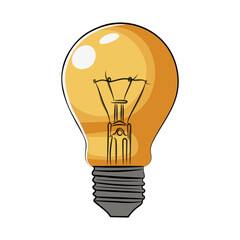 A vector illustration of a glowing light bulb on a white background, symbolizing ideas and innovation. Vector illustration