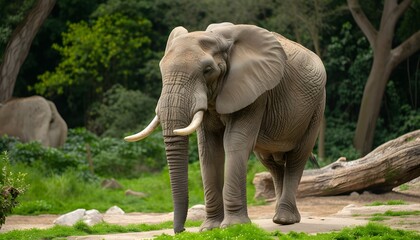 Fototapeta premium Majestic Elephant Strolling in Zoo Enclosure