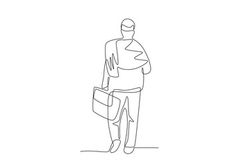 Obraz premium Refugee man carrying suitcase. World refugee day concept one-line drawing