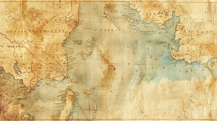 Illustrate a side view antique map using traditional watercolor techniques