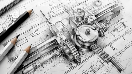Visualize a scene where intricate engineering schemes and architectural designs come to life through meticulous drawing detail and the use of specialized drawing tools.