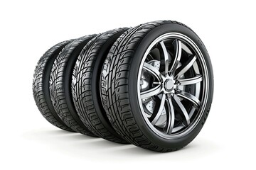 four luxury car tire with elegant velg isolated on white background 