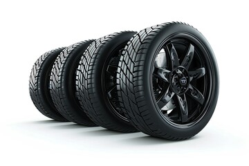 four luxury car tire with elegant velg isolated on white background 