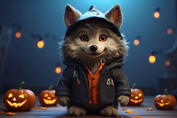 cute wolf in Halloween costume
