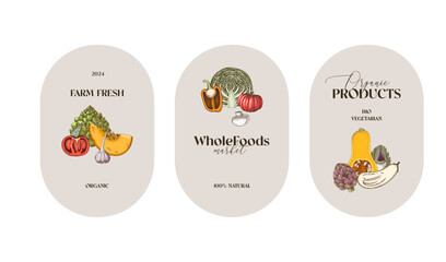 Food market vector labels collection