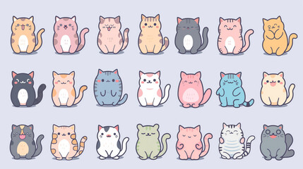 Adorable kawaii cat characters collection