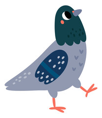 Cute dove drawing. Walking pigeon colorful character