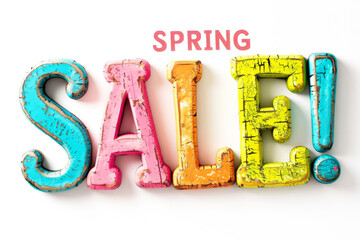 Colorful 3D "Spring Sale" text on a bright white background. AI generative. 