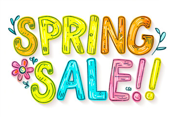 Colorful "Spring Sale"  text on a bright white background. AI generative	