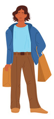 Fototapeta premium Woman in casual clothes with shopping bags or groceries packages