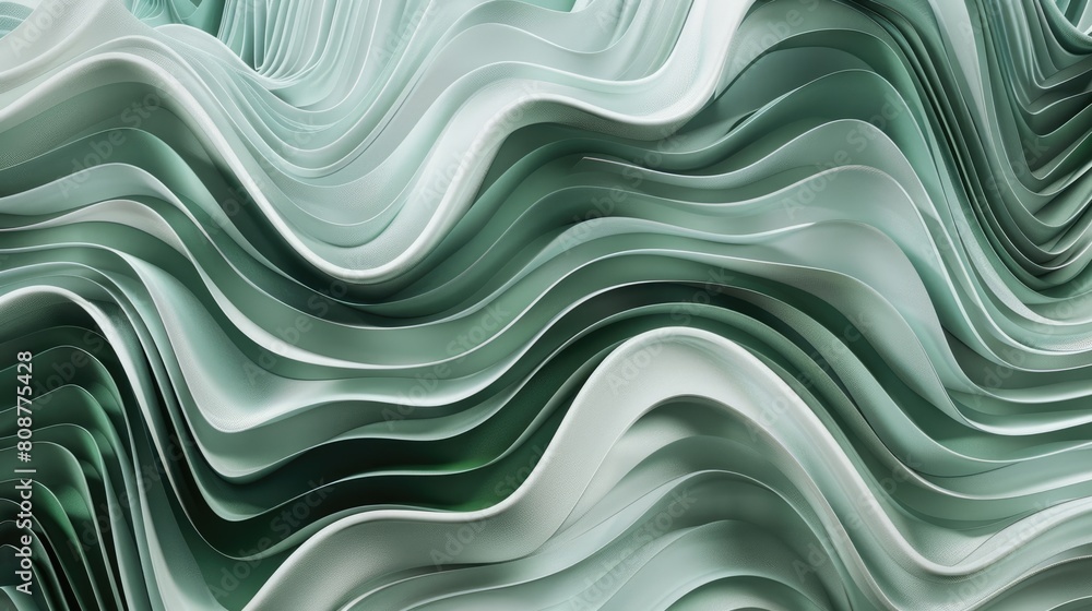 Poster 3d rendering of a wavy surface with pastel green and white colors aig51a.