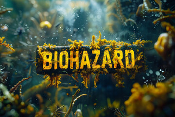 biohazard warning sign in water, AI generative, Ocean pollution concept. 