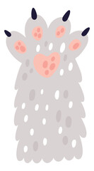 Fluffy cat leg icon. Gray animal paw
