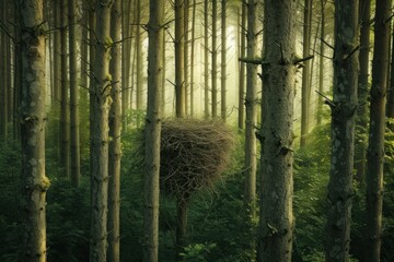 Bird nest forest. Green wildlife home. Generate Ai - Powered by Adobe