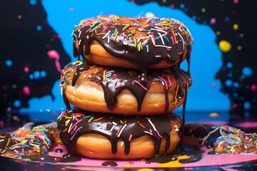 A plate of donuts with chocolate and vanilla frosting.
