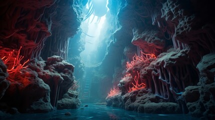 Underwater cave believed to be Poseidon's lair with coral formations