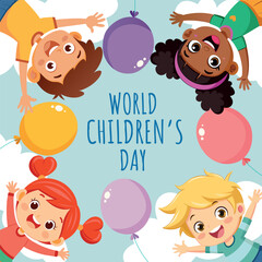 Vector children's day background, group of cute little boys and girls