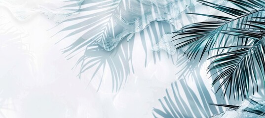 Fototapeta na wymiar Tropical tranquility: palm leaves on a white fuzzy background