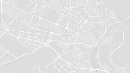 Background Karaj map, Iran, white and light grey city poster. Vector map with roads and water.