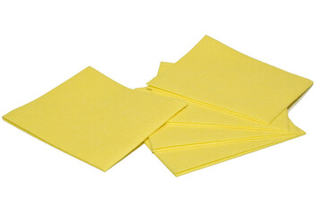 Background PNG. Yellow viscose napkins for removing dust and dirt lie on the table.