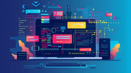 Learn all about software development, web design, and programming. See how code is written on laptops and phones, and how data and interfaces work. Explore the world of software development!