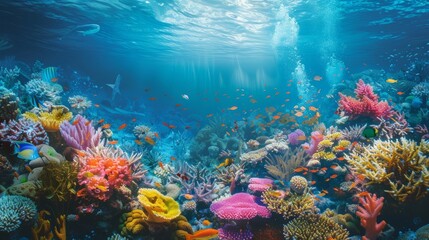 Obraz premium An underwater scene showcasing the vibrant colors of coral reefs and marine life