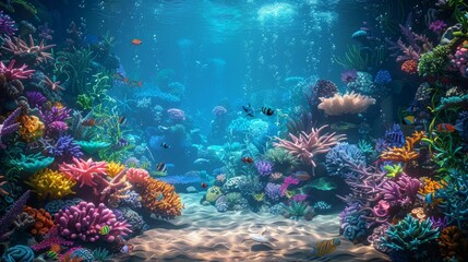 An underwater scene showcasing the vibrant colors of coral reefs and marine life