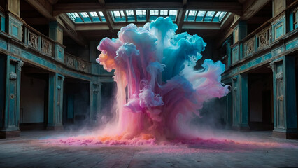 Colorful paint drops from above mixing in water. Ink swirling underwater
